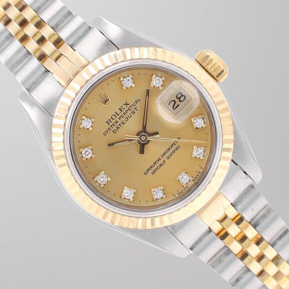 Rolex Ladies Datejust 26mm Two-Tone Champagne Diamond Dial Fluted Jubilee 69173